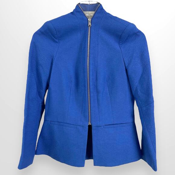 SANDRO Blue Cotton Collarless Zip Jacket